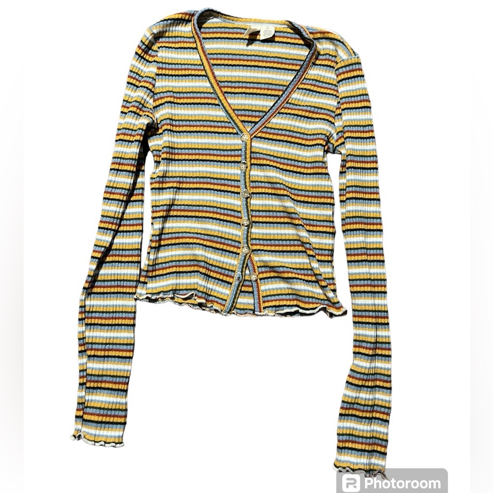 Orange and brown stripped crop long sleeve Skye and Sparrow shirt- size XS